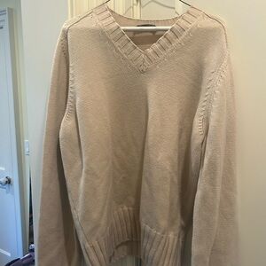 Womens Cream V-Neck Sweater